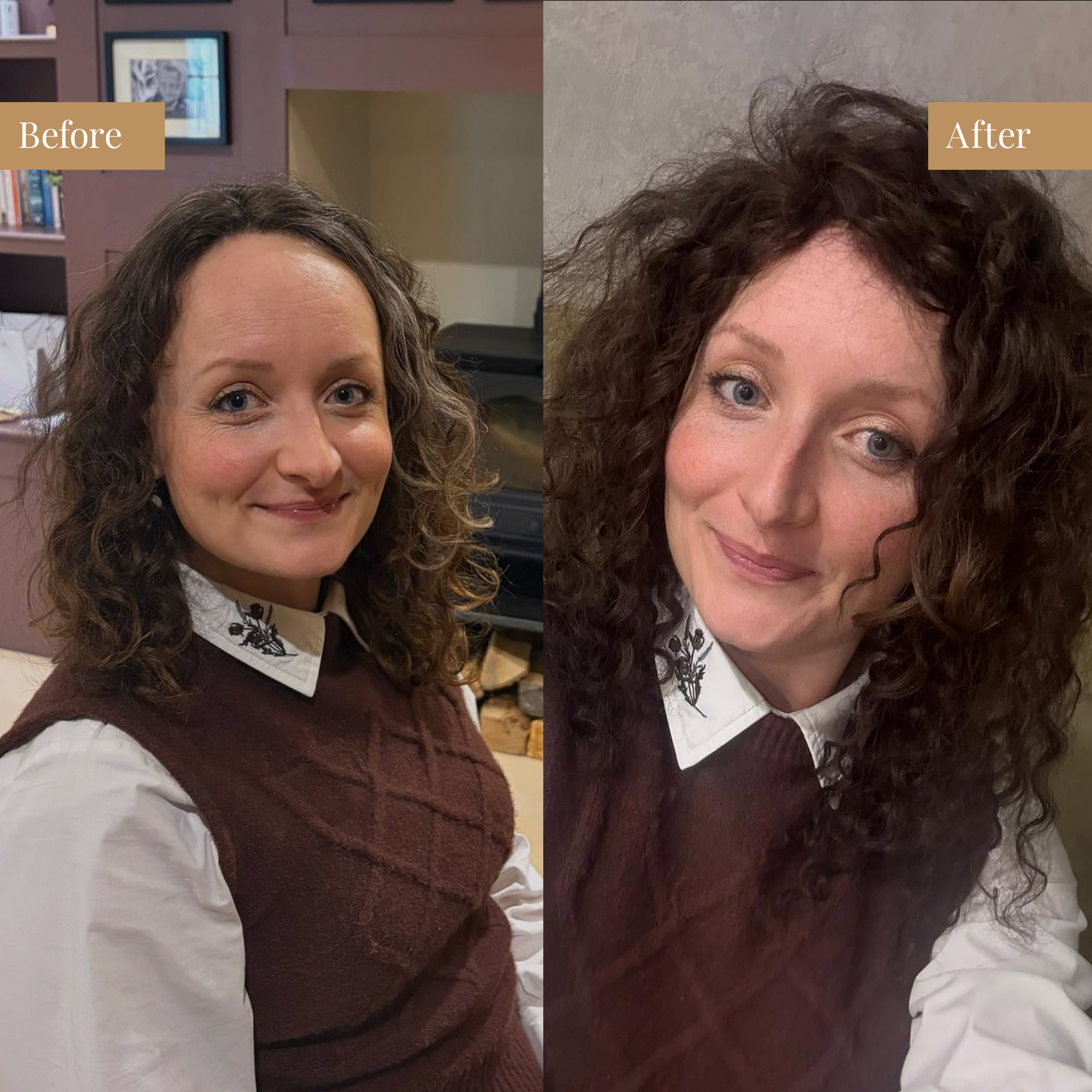 Hannah S is wearing a Tiara 16-18 inch in natural curl, custom cut.