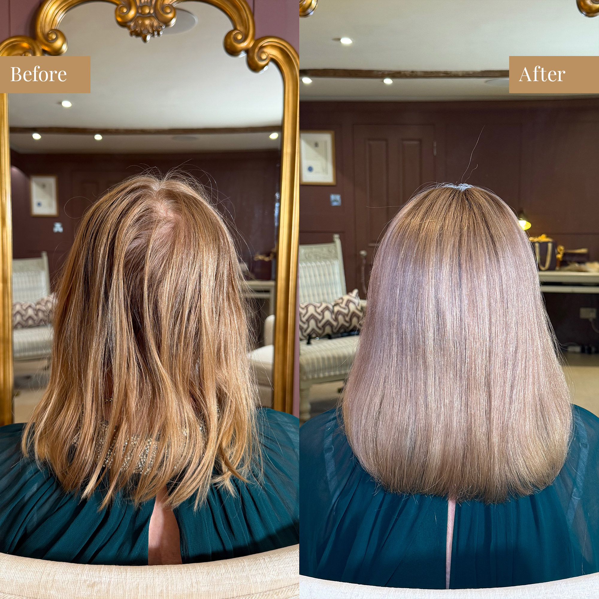 Maureen T is wearing a Boost medium volume 16-18 inch length, bespoke coloured and cut.